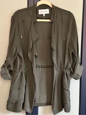 cupcakes & cashmere Draped Open Front Utility Jacket in Army Green, Size S